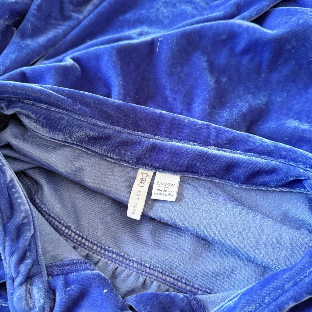 Cato Shirt Long Sleeve Button Up Velour Crushed Velvet Blouse Blue 22/24W 3X - Picture 5 of 16